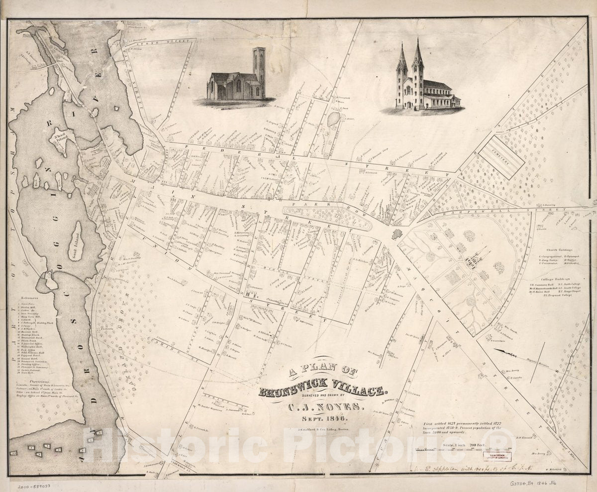 Historic 1846 Map - A Plan of Brunswick Village
