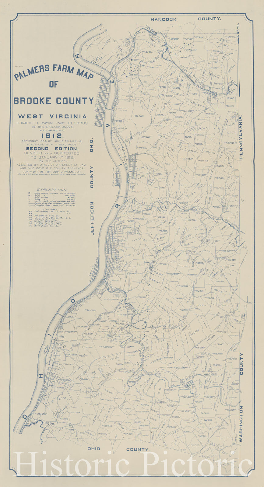 Historic 1912 Map - Palmer's Farm map of Brooke County, West Virginia