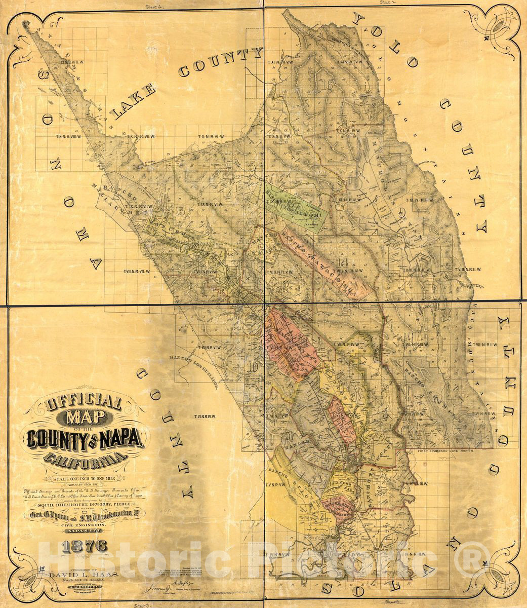 Historic 1876 Map - Official map of The County of Napa, California