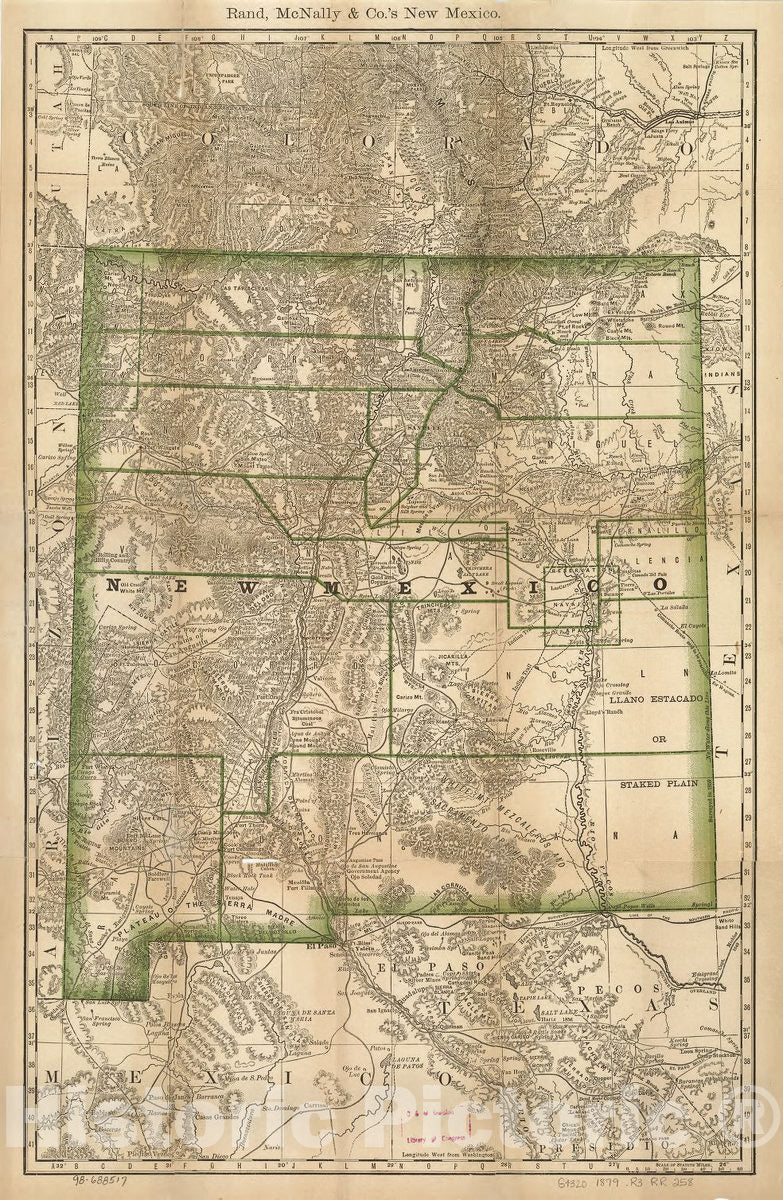 Historic 1879 Map - Indexed map of New Mexico Showing Stage Lines, Counties Lake & Rivers.