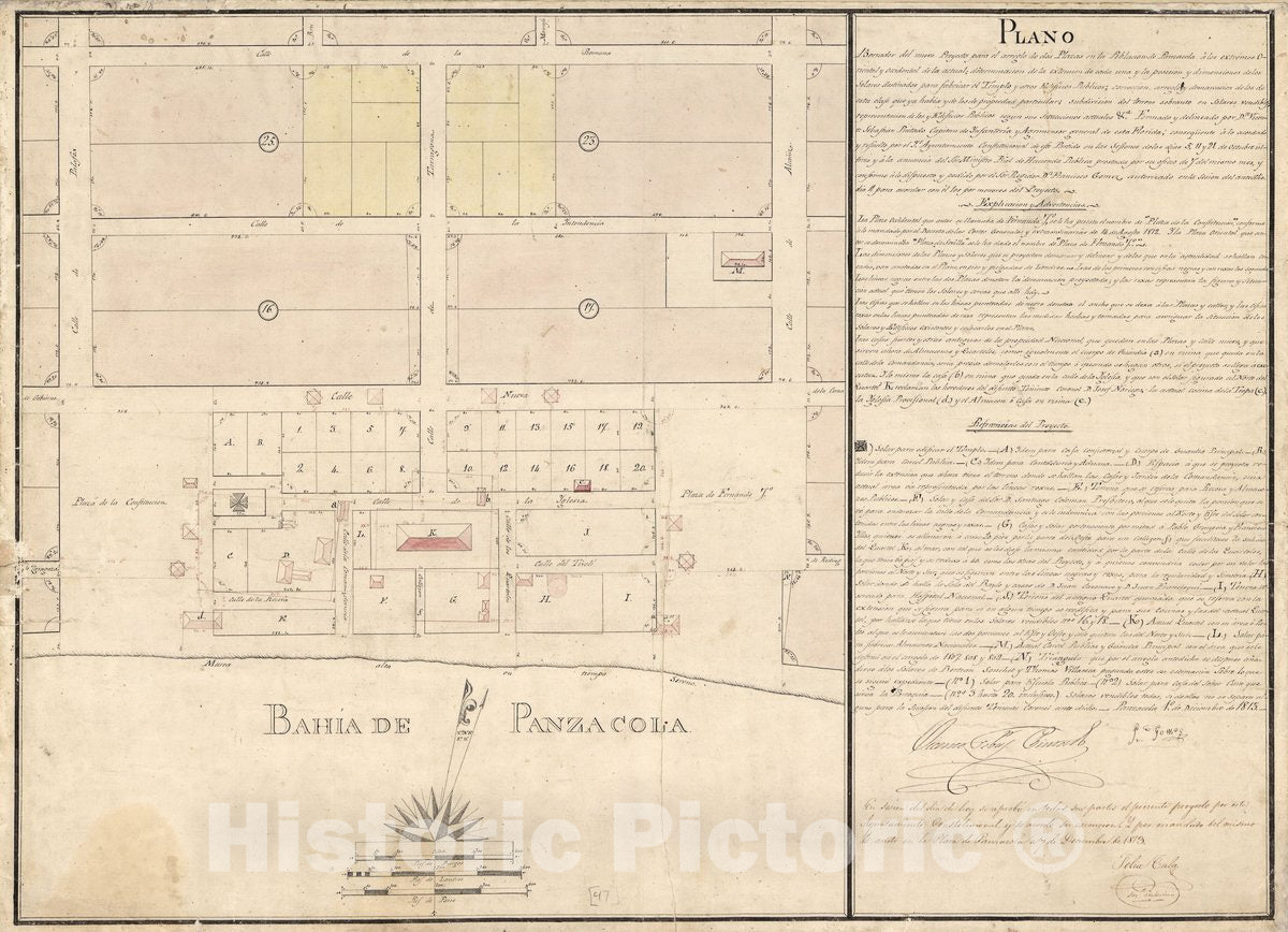 Historic 1813 Map - Plano borrador del Nuevo proyecto para el arreglo de dos plazas en la poblaciÃ³n de Panzacola Ã¡ Los extremos Oriental y Occidental de la Actual