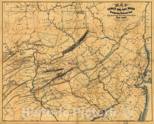 Historic 1856 Map - Map of The canals and Railroads for Transporting Anthracite Coal from The Several Coal Fields to The City of New York; Drawn Under The Direction of J. Dutton Steele