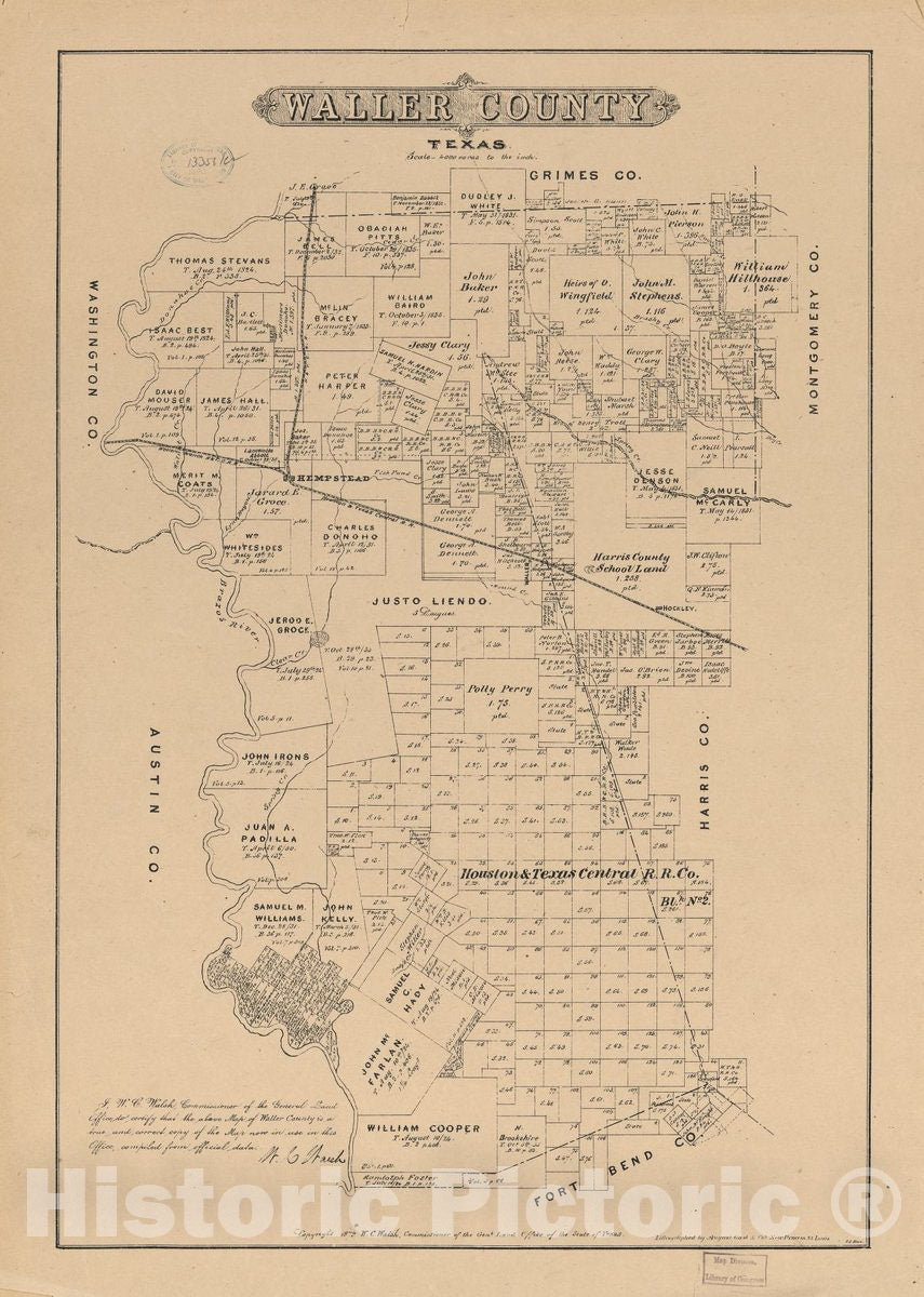 Historic 1879 Map - Waller County, Texas.