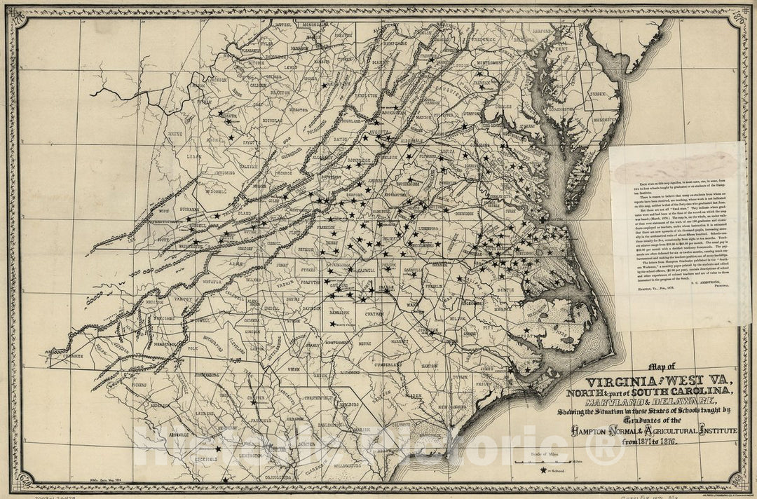 Historic 1876 Map - Map of Virginia and West Va, North & Part of South Carolina, Maryland & Delaware