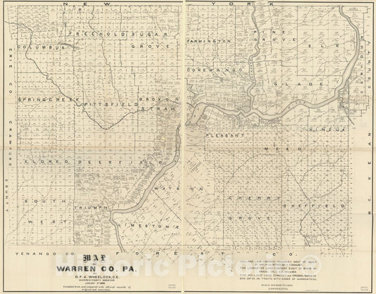 Historic 1889 Map - Map of Warren Co. Pa.
