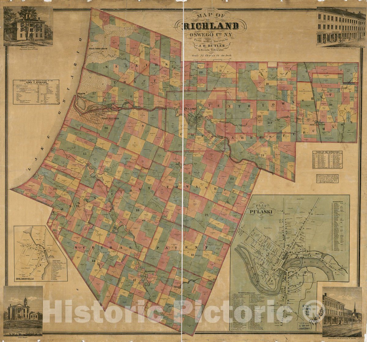 Historic 1861 Map - Map of Richland, Oswego Co. N.Y. : from Actual surveys