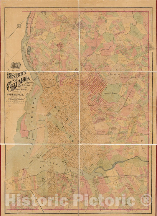 Historic 1887 Map - Map of The District of Columbia from Official Records and Actual surveys