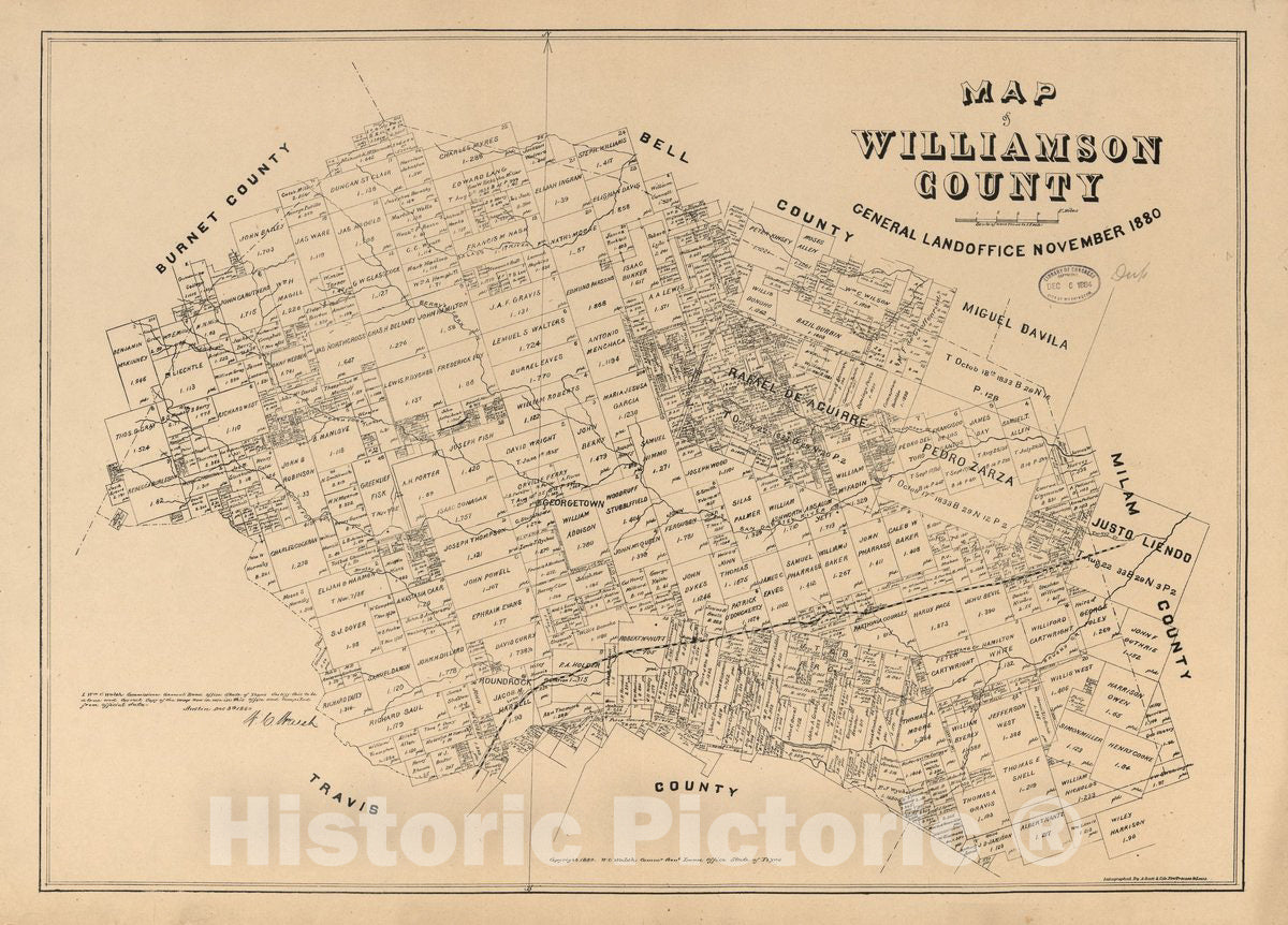 Historic 1880 Map - Map of Williamson County