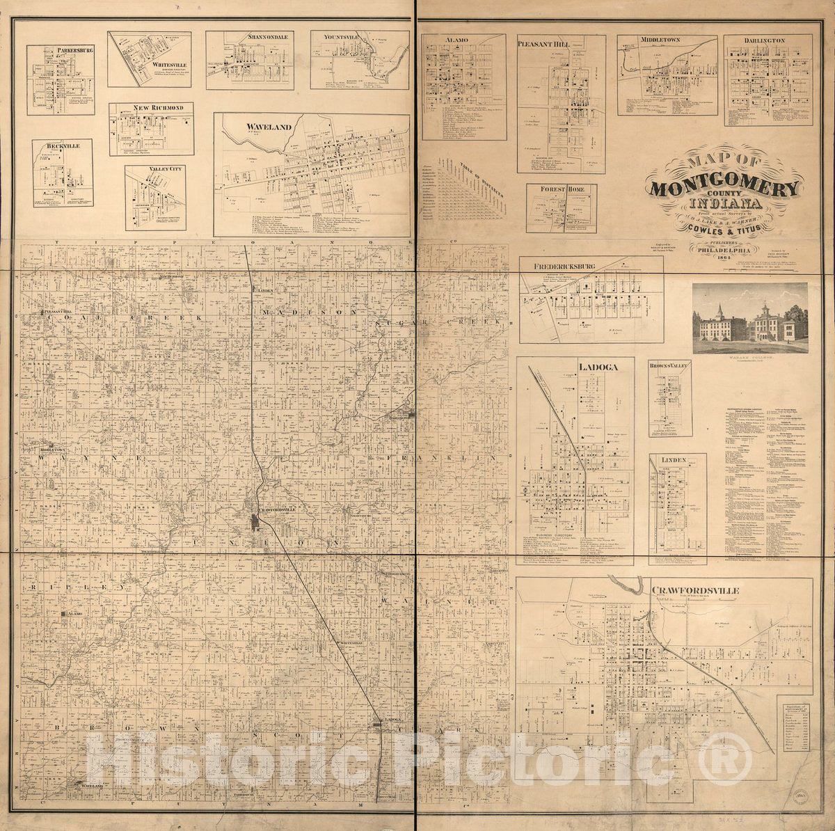 Historic 1864 Map - Map of Montgomery County, Indiana