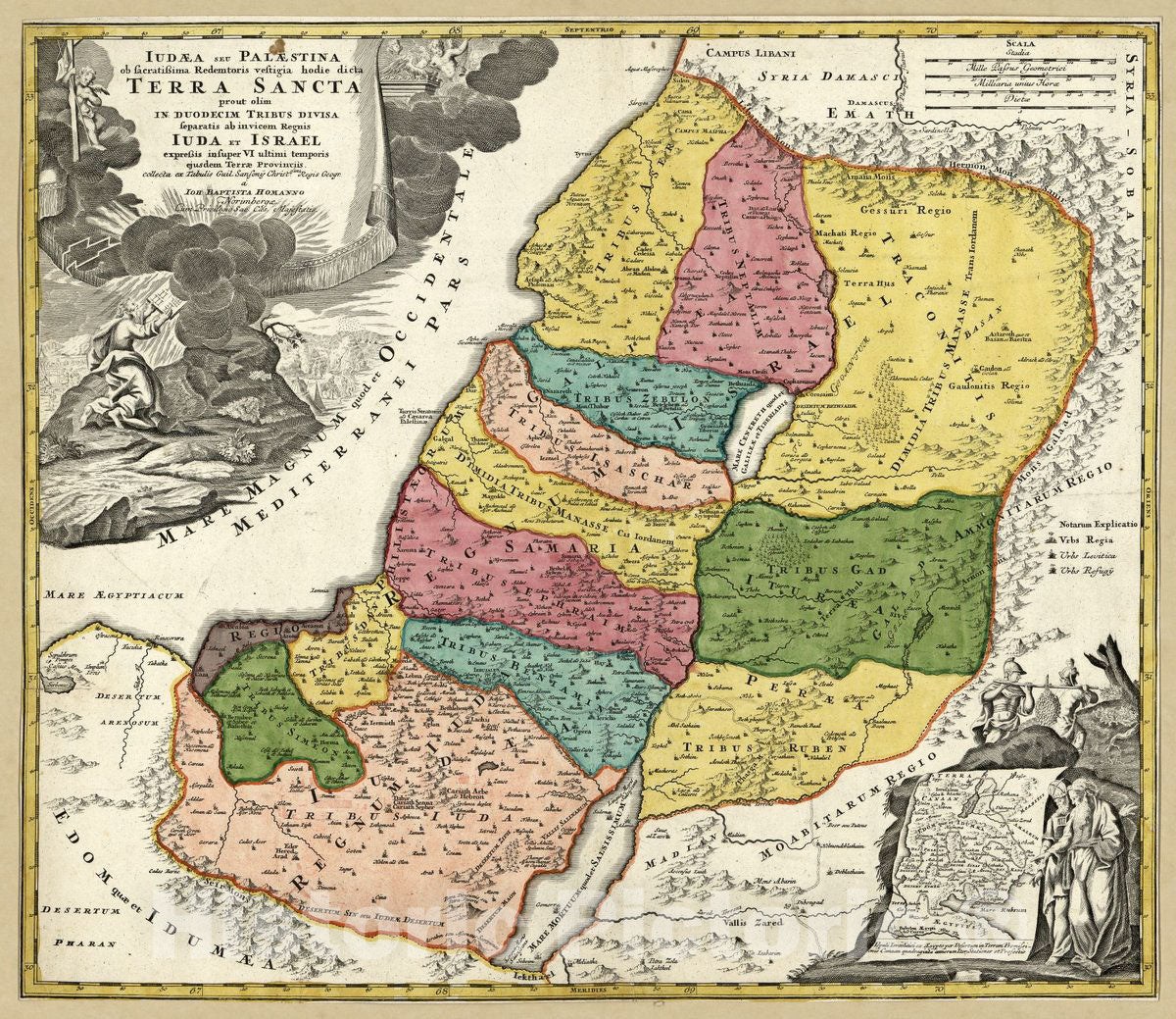 Historic 1720 Map - IudÃ¦a Seu PalÃ¦stina ob Sacratissima Redemtoris vestigia hodie Dicta Terra Sancta prout olim in Duodecim Tribus Divisa