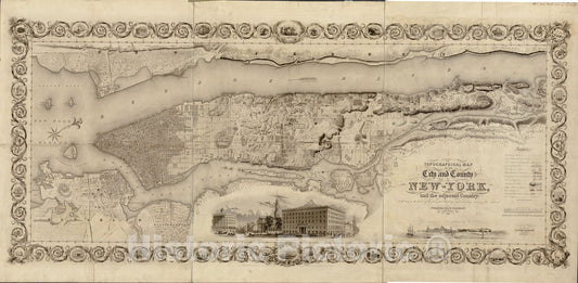 Historic 1836 Map - Topographical map of The City and County of New-York, and The Adjacent Country
