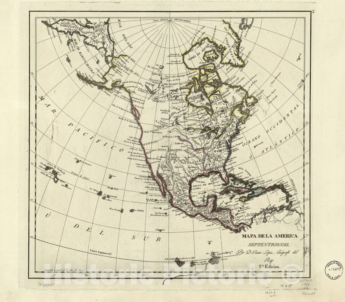 Historic 1780 Map - Mapa de la America Septentrional