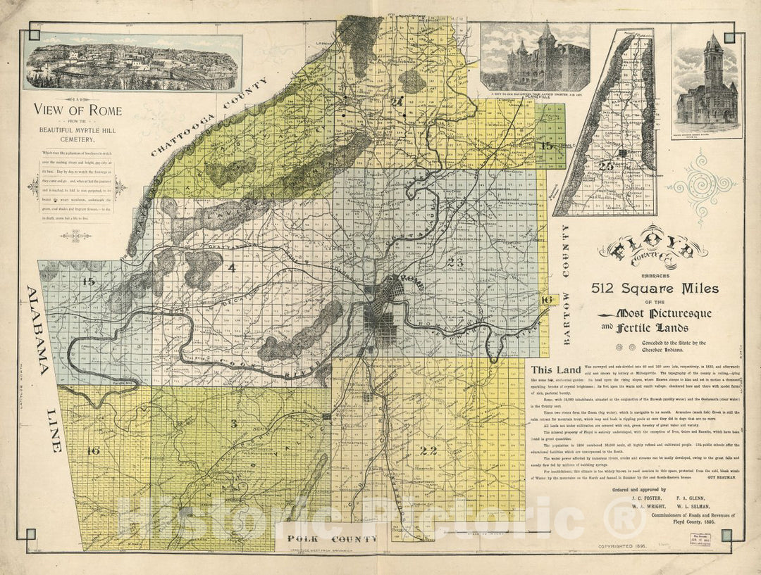 Historic 1895 Map - Floyd County, Ga. Embraces 512 Square Miles of The Most Picturesque and Fertile Lands, conceded to The State Cherokee Indians 2