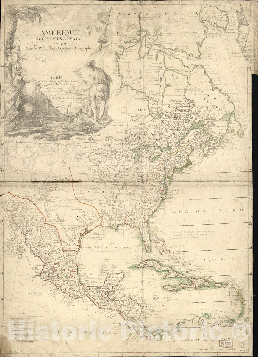 Historic 1789 Map - AmÃ©rique septentrionale,