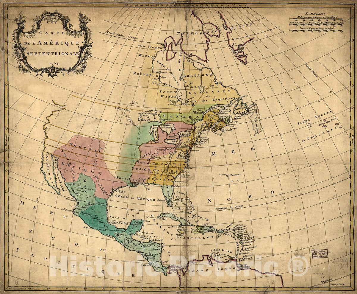 Historic 1755 Map - Carte de l'AmÃ©rique septentrionale, 1754.