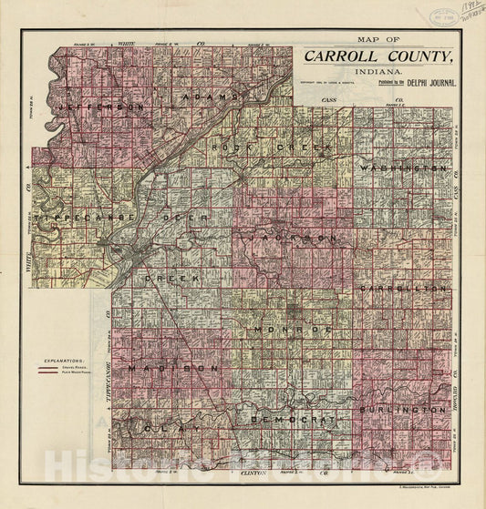 Historic 1898 Map - Map of Carroll County, Indiana.