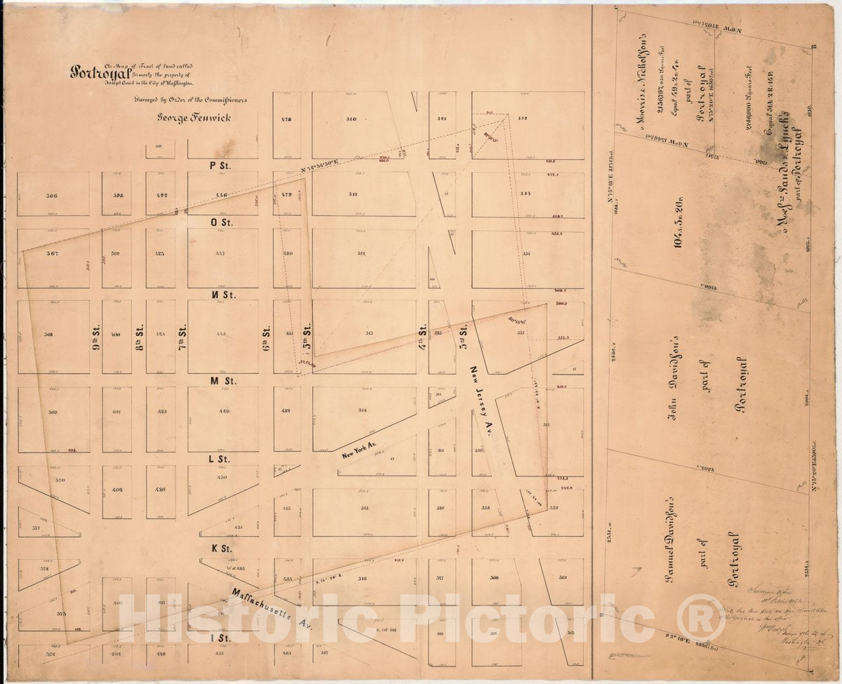 Historic 1858 Map - A map of Tract of Land Called Portroyal, Formerly The Property of Joseph Comb in The City of Washington
