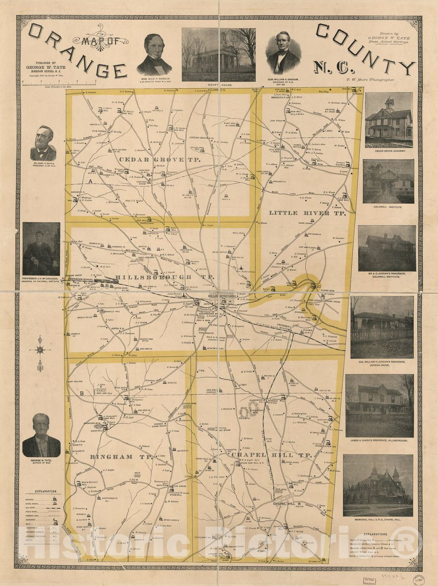 Historic 1891 Map - Map of Orange County, N.C.