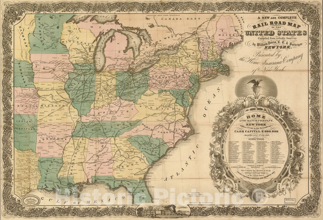 Historic 1858 Map - A New and Complete Rail Road map of The United States compiled from Reliable Sources by William Perris, C.E. & Surveyor, New York