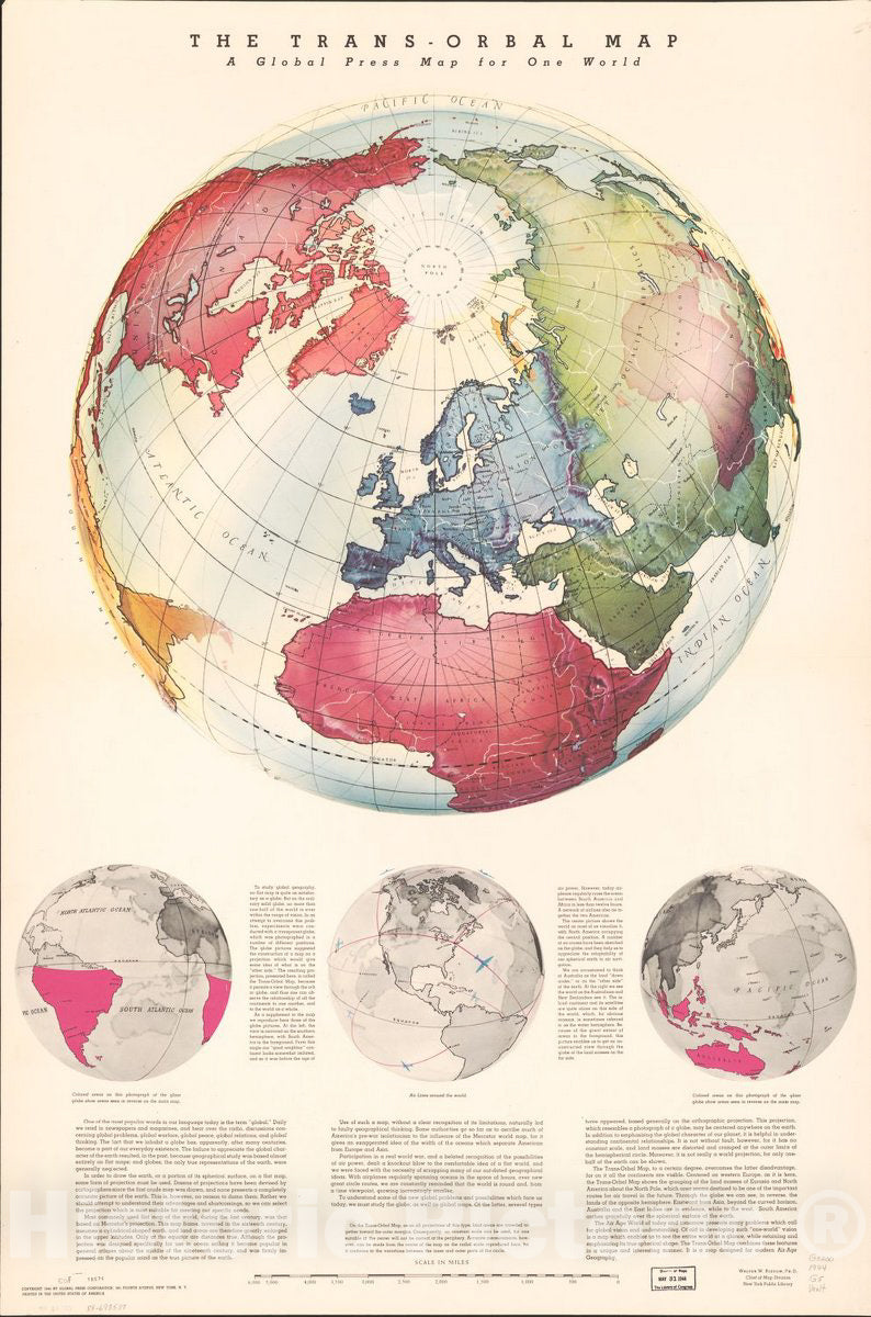 Historic 1944 Map - The Trans-orbal map : a Global Press map for one World