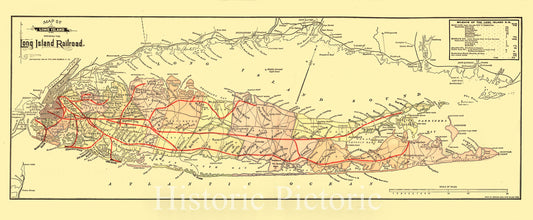 Historic 1884 Map - Map of Long Island Showing The Long Island Railroad.