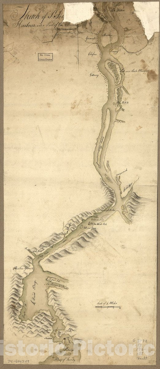 Historic 1760 Map - Sketch of St. John's Harbour, and Part of The River.
