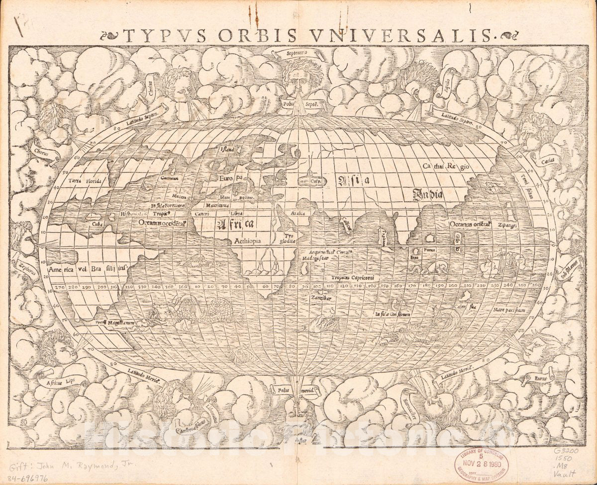 Historic 1550 Map - Typus orbis universalis.