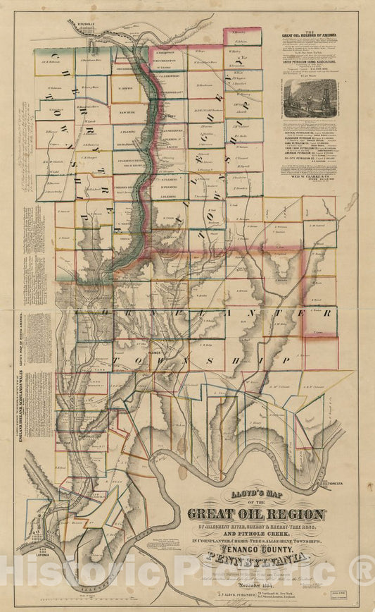 Historic 1864 Map - Lloyd's map of The Great Oil Region of Allegheny River, Cherry & Cherry-Tree Runs, and Pithole Creek : in Cornplanter, Cherry-Tree & Allegheny townships, Venango County