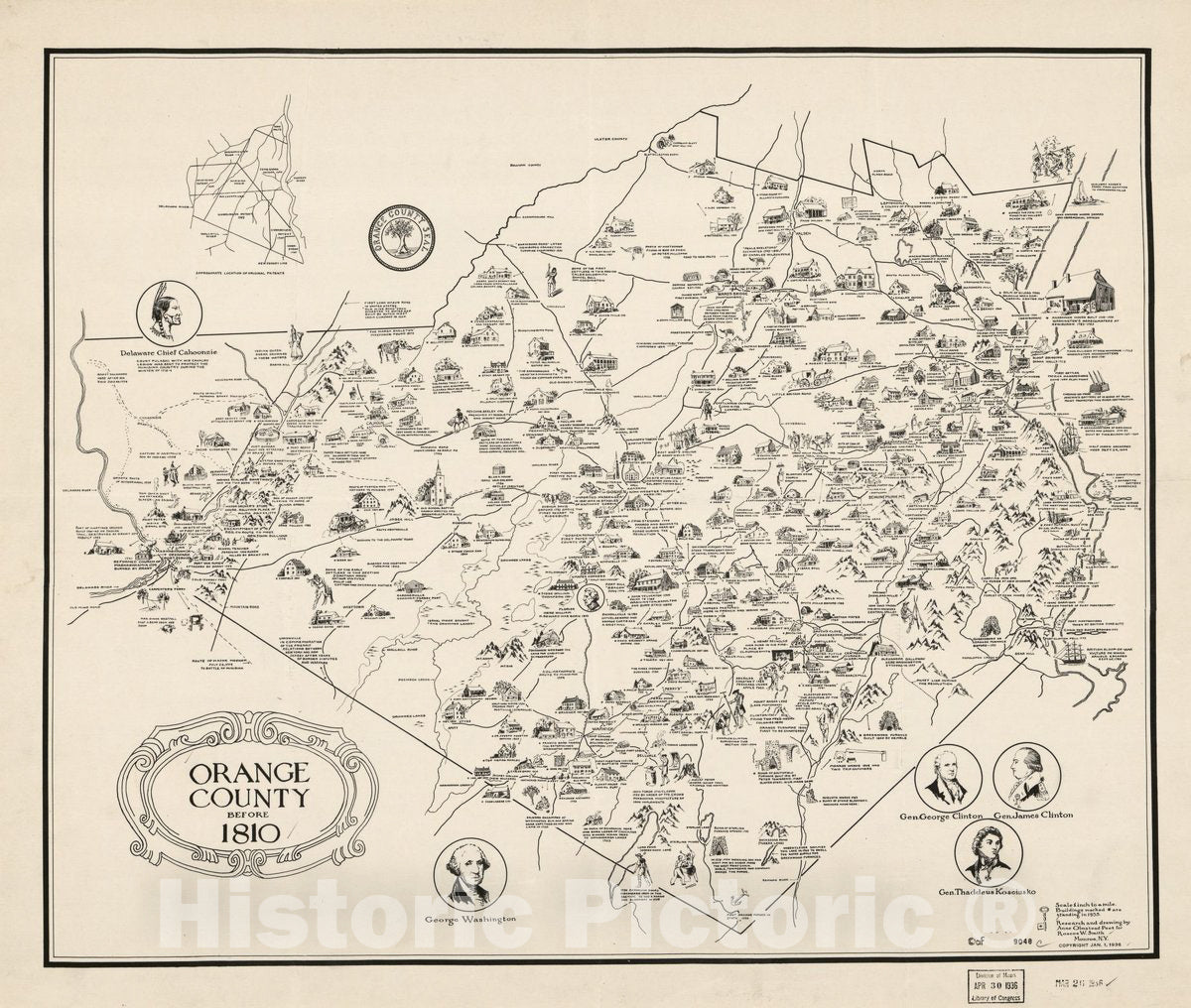 Historic 1936 Map - Orange County Before 1810