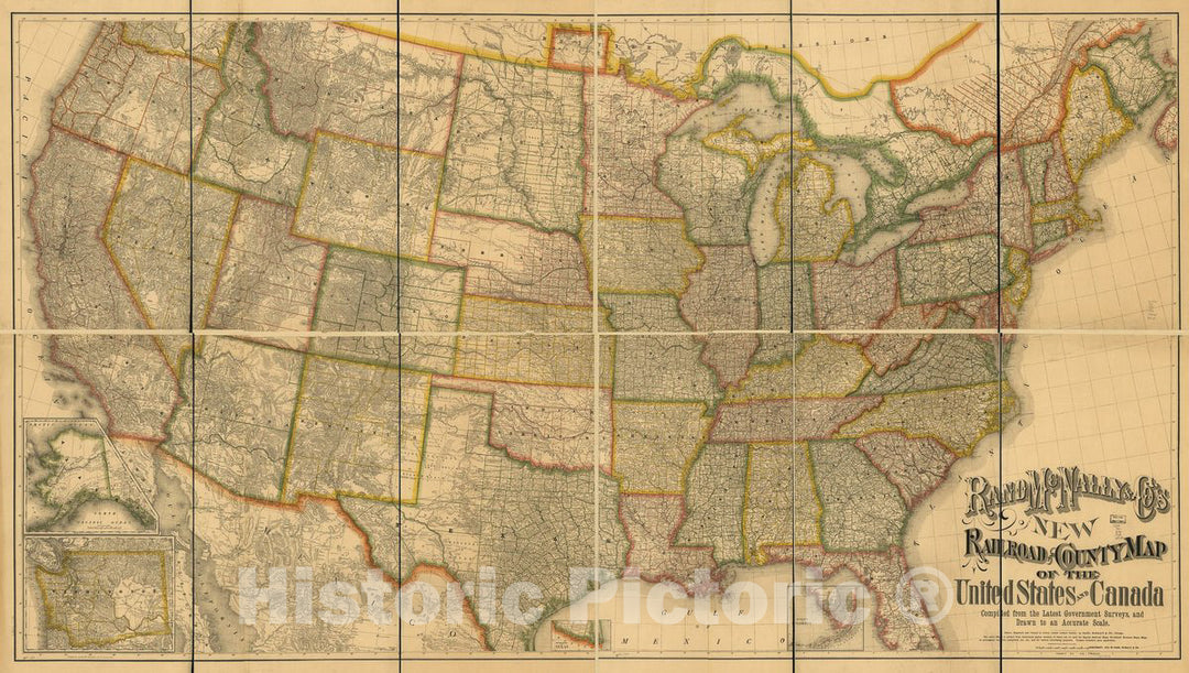 Historic 1876 Map - Rand McNally & Co's New Railroad and County map of The United States and Canada. Compiled from The Latest Government surveys, and Drawn to an Accurate Scale.