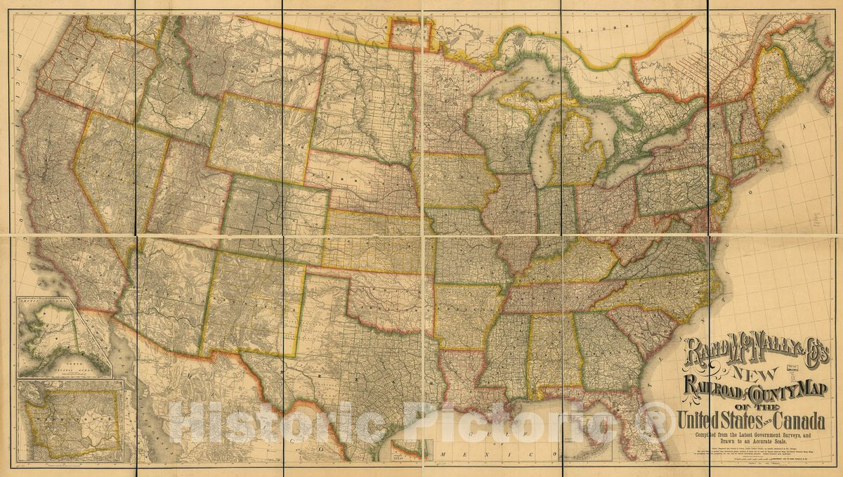Historic 1876 Map - Rand McNally & Co's New Railroad and County map of The United States and Canada. Compiled from The Latest Government surveys, and Drawn to an Accurate Scale.