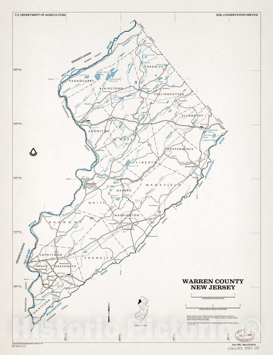 Historic 1985 Map - Warren County, New Jersey