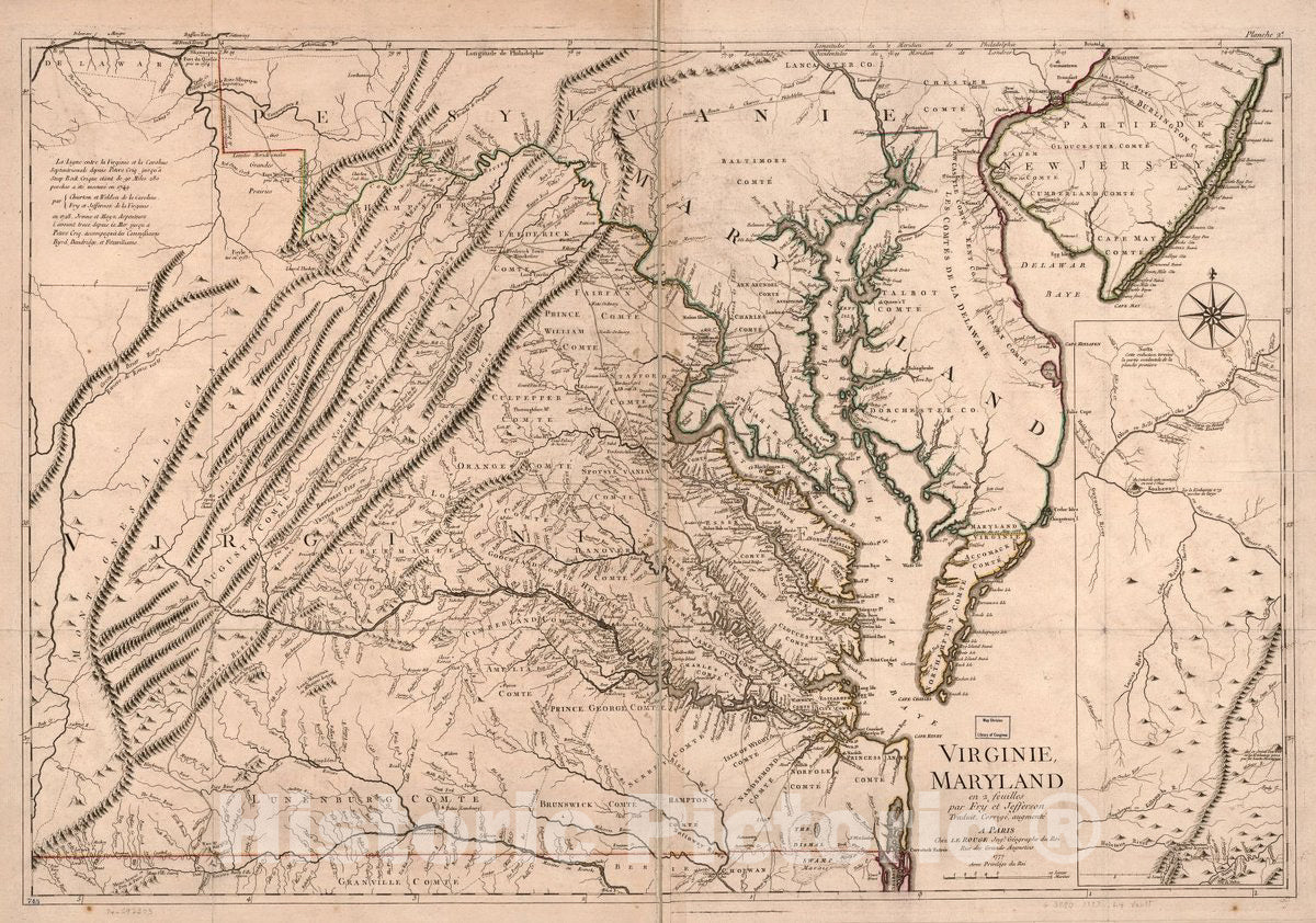 Historic 1777 Map - Virginie, Maryland en 2 feuilles par Fry et Jefferson.
