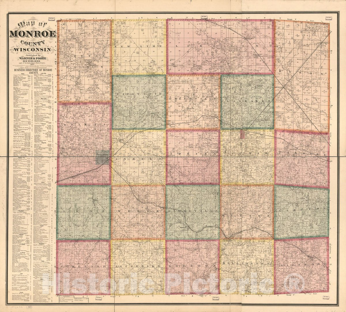Historic 1877 Map - Map of Monroe County, Wisconsin