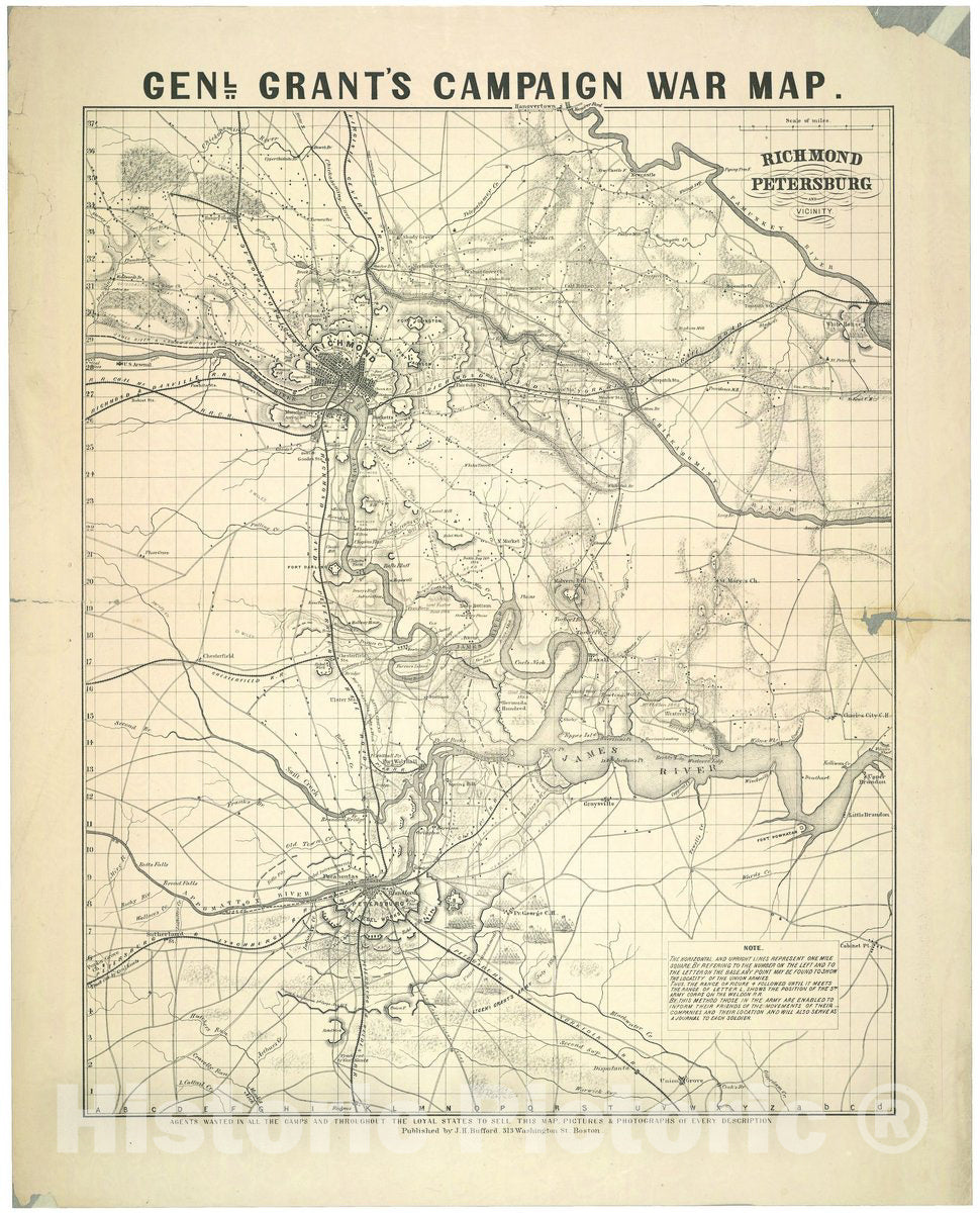 Historic 1864 Map - Richmond, Petersburg, and Vicinity Genl. Grant's Campaign war map
