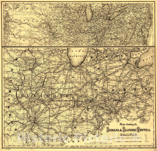 Historic 1872 Map - Map Showing The Indiana & Illinois Central Railway and its Connections.