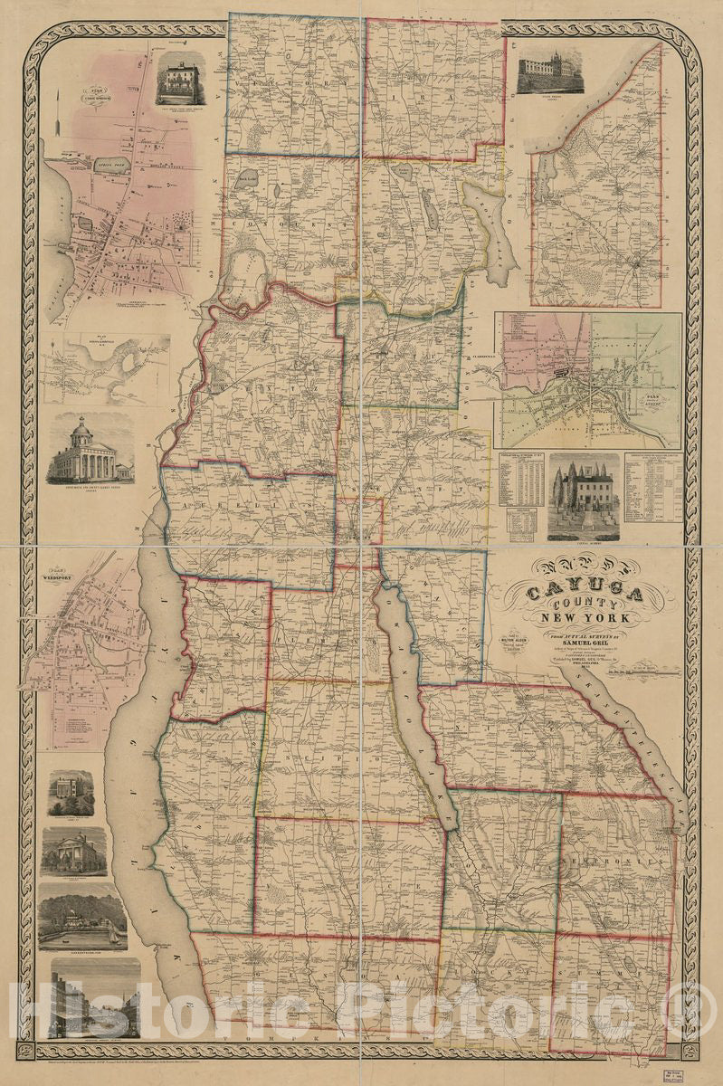 Historic 1853 Map - Map of Cayuga County, New York : from Actual surveys