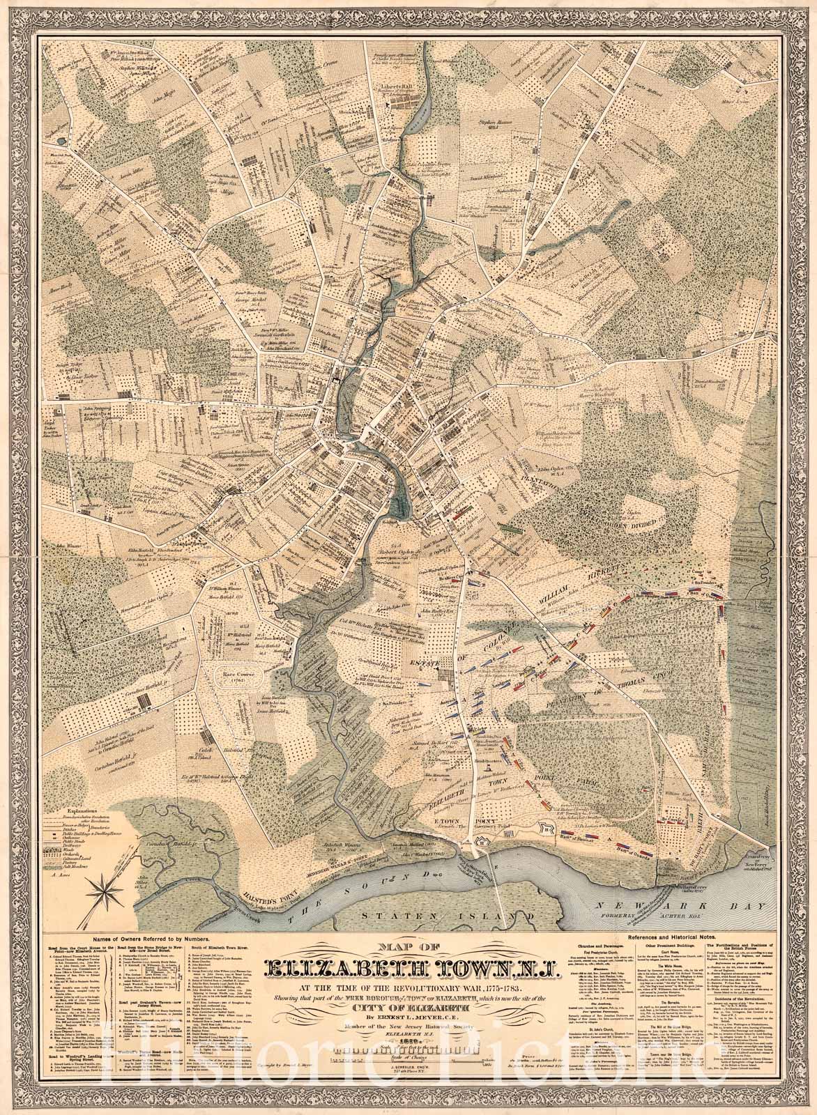 Historic 1879 Map - Map of Elizabeth Town, N.J. at The time of The Revolutionary War, 1775-1783. Showing That Part of The Free Borough and Town of Elizabeth