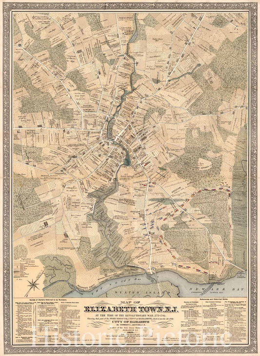 Historic 1879 Map - Map of Elizabeth Town, N.J. at The time of The Revolutionary War, 1775-1783. Showing That Part of The Free Borough and Town of Elizabeth