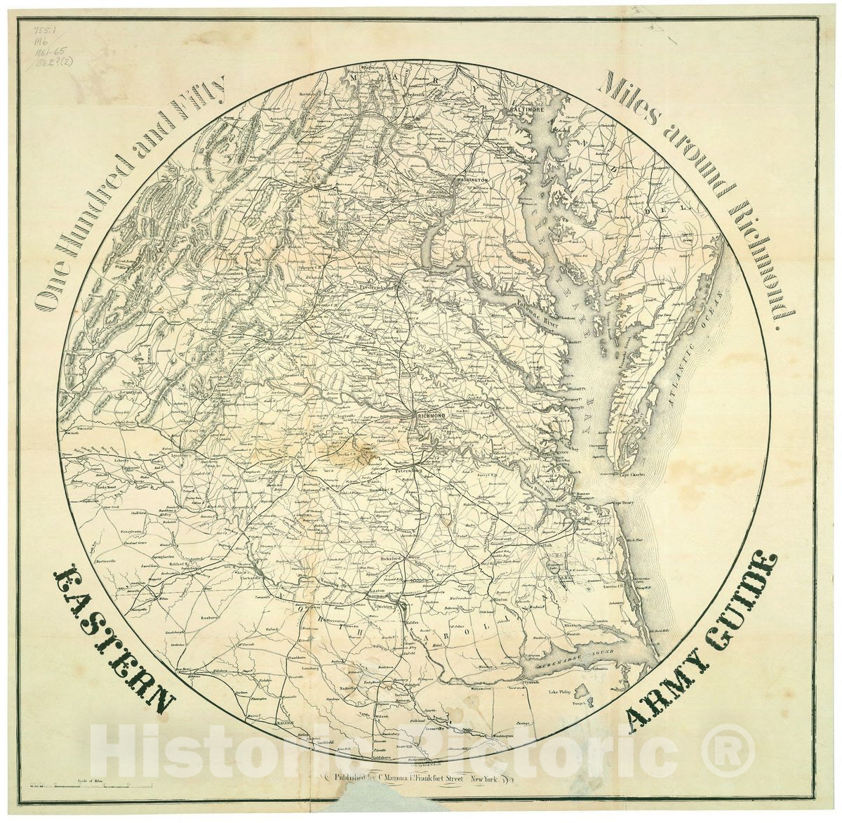 Historic 1862 Map - Eastern Army Guide : one Hundred and Fifty Miles Around Richmond.
