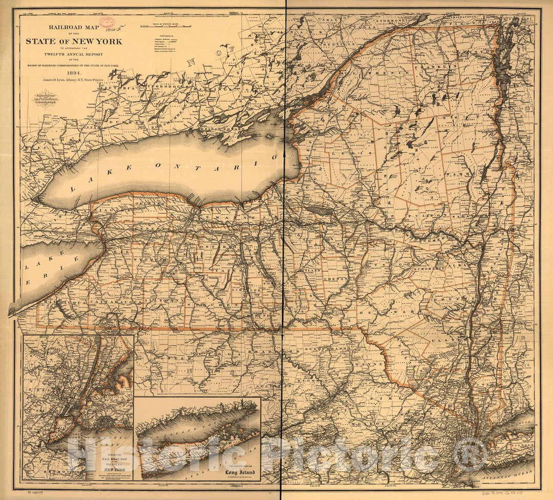 Historic 1894 Map - Railroad map of The State of New York to accompany The Twelfth Annual Report of The Board of Railroad Commissioners of The State of New York, 1894.