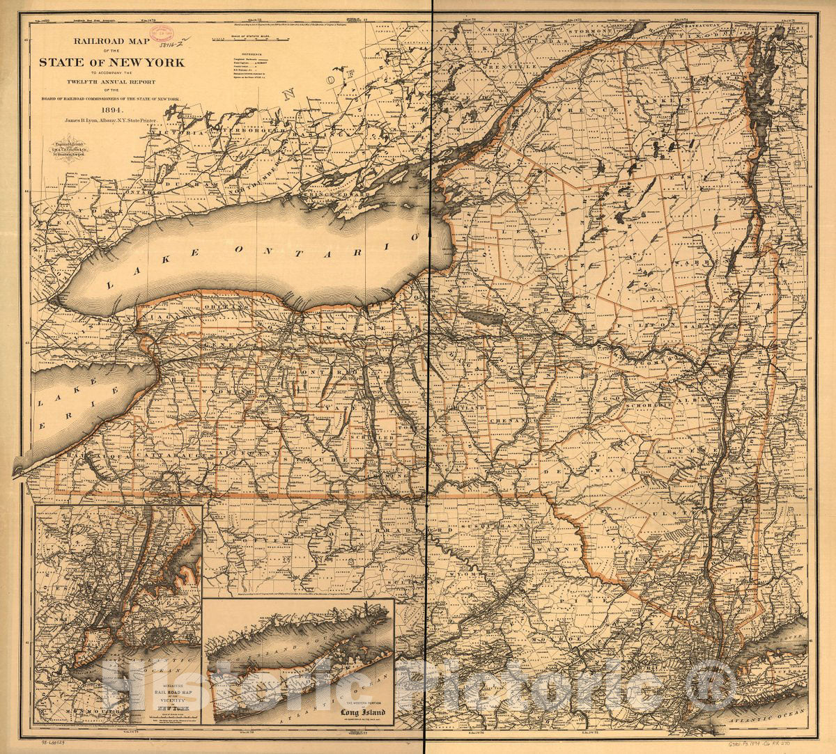 Historic 1894 Map - Railroad map of The State of New York to accompany The Twelfth Annual Report of The Board of Railroad Commissioners of The State of New York, 1894.