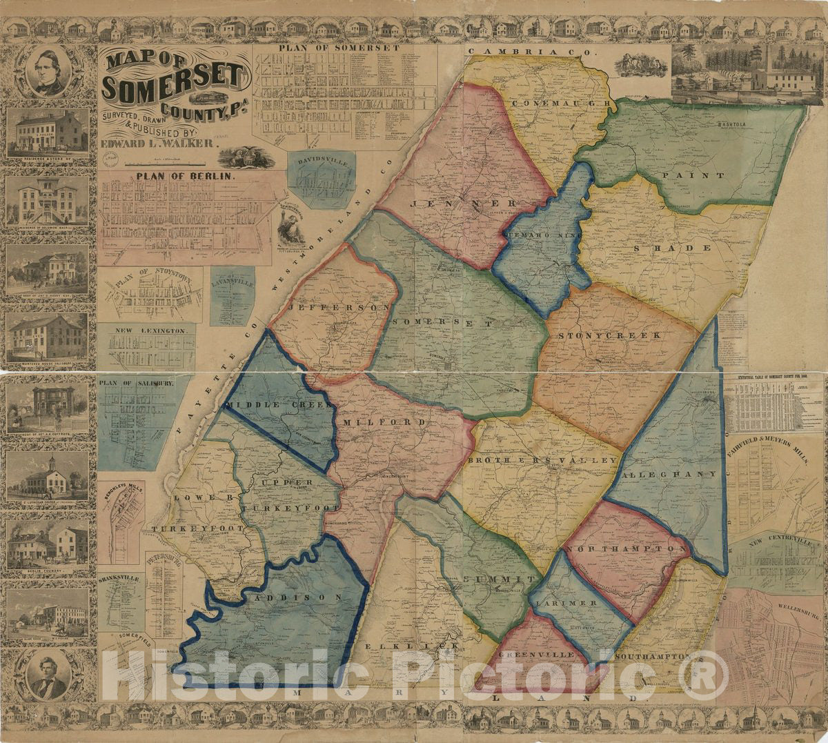 Historic 1860 Map - Map of Somerset County, Pa.