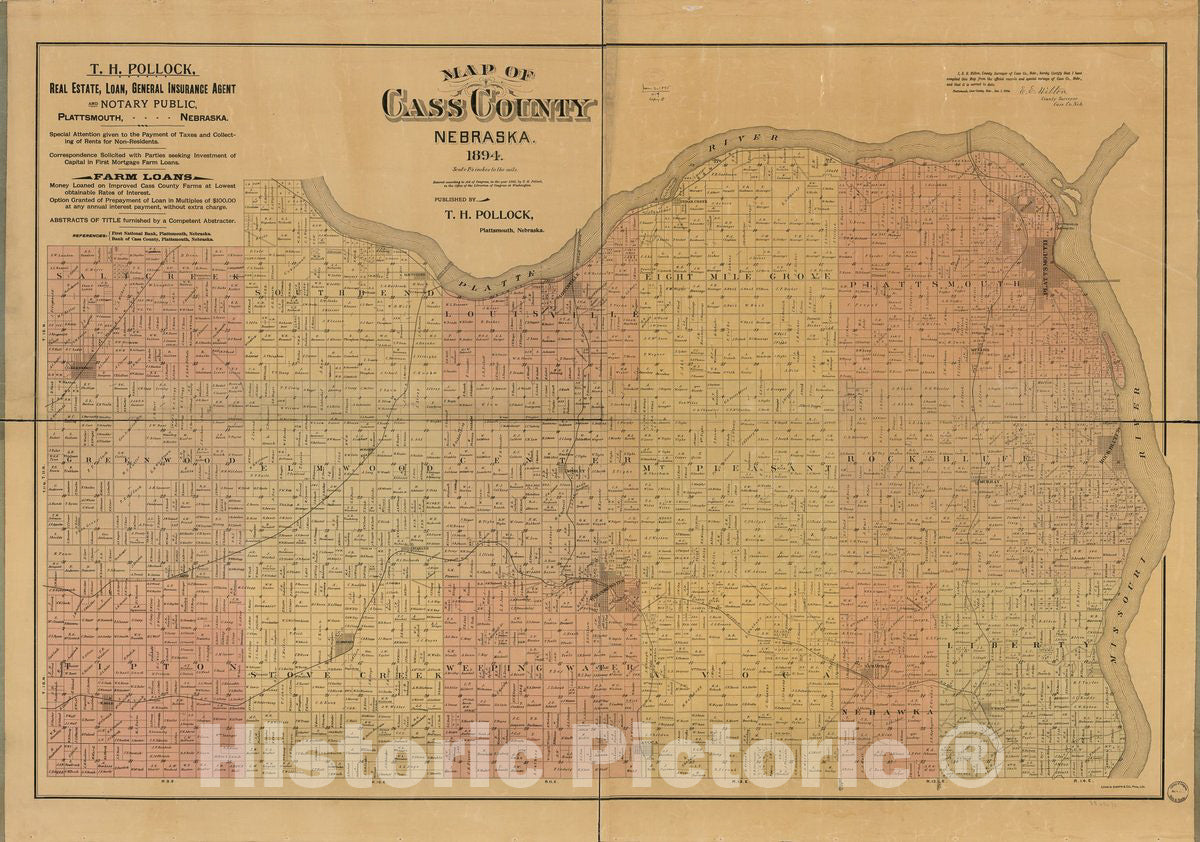 Historic 1894 Map - Map of Cass County, Nebraska.