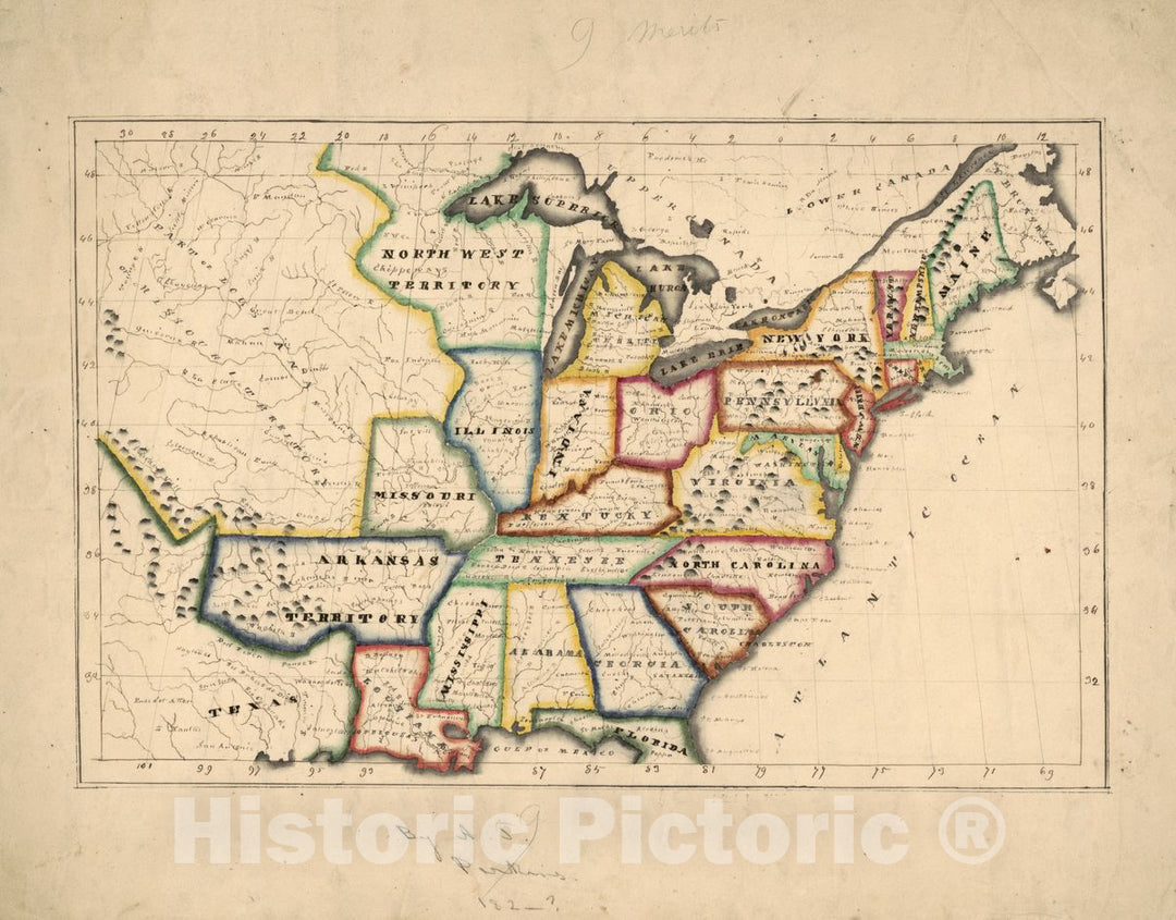 Historic 1819 Map - Map of The United States