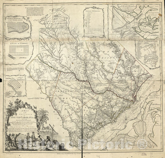 Historic 1773 Map - A map of The Province of South Carolina with All The Rivers, Creeks, Bays, inletts, Islands, Inland Navigation, soundings, time of high Water on The sea Coast