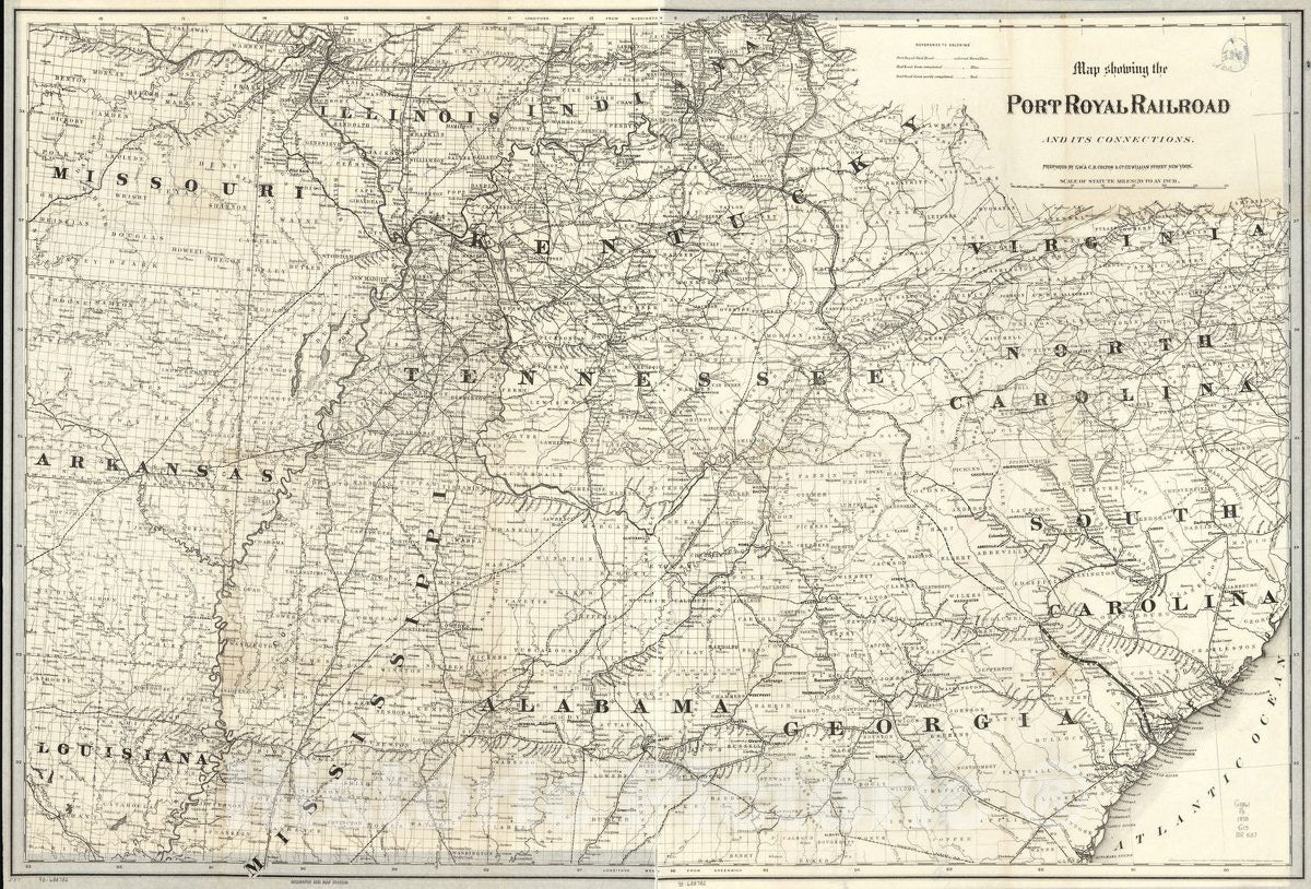 Historic 1870 Map - Map Showing The Port Royal Railroad and its Connections.