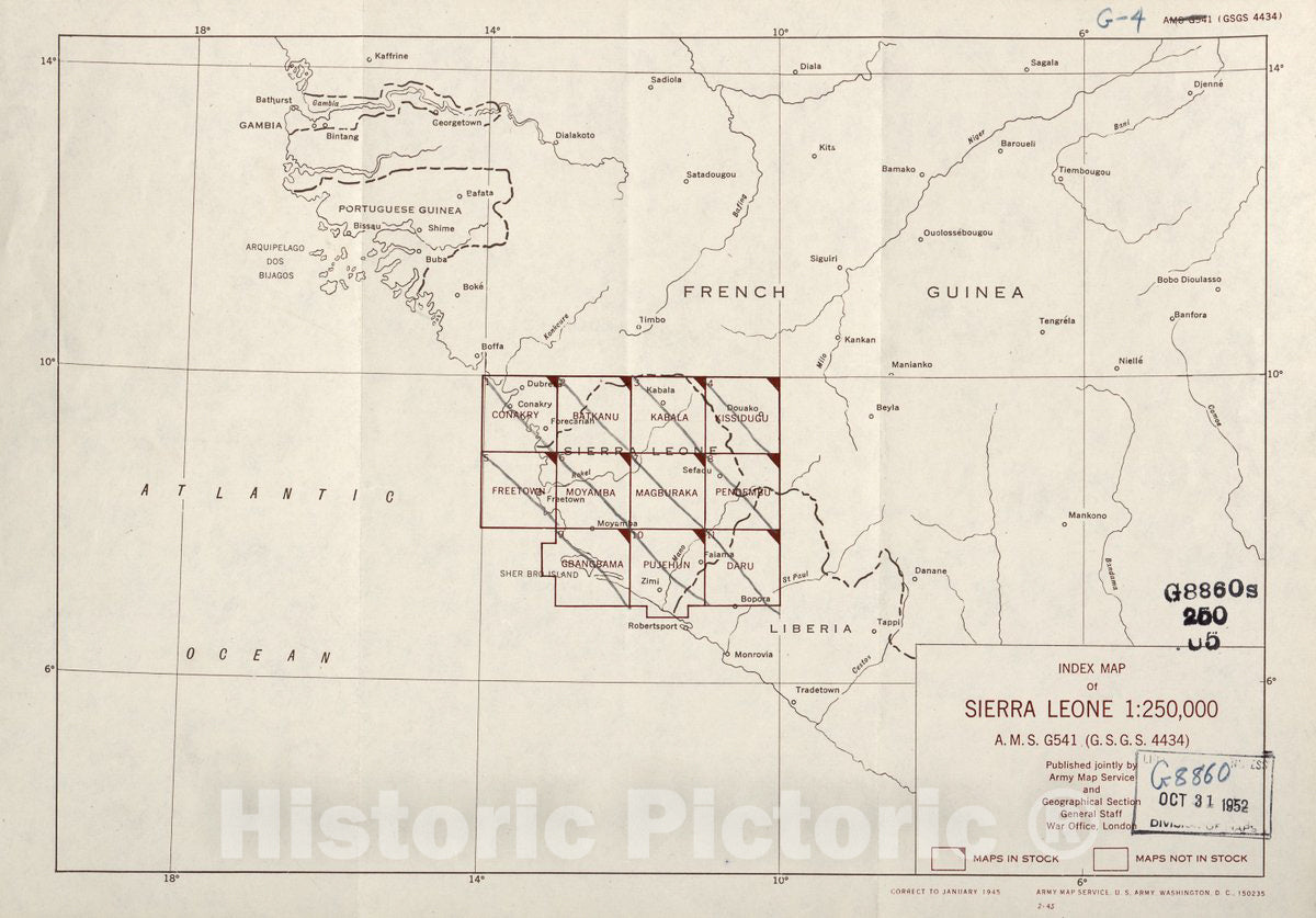 Historic 1942 Map - Sierra Leone, Africa - 1:250,000