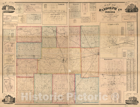 Historic 1865 Map - Map of Randolph Co, Indiana