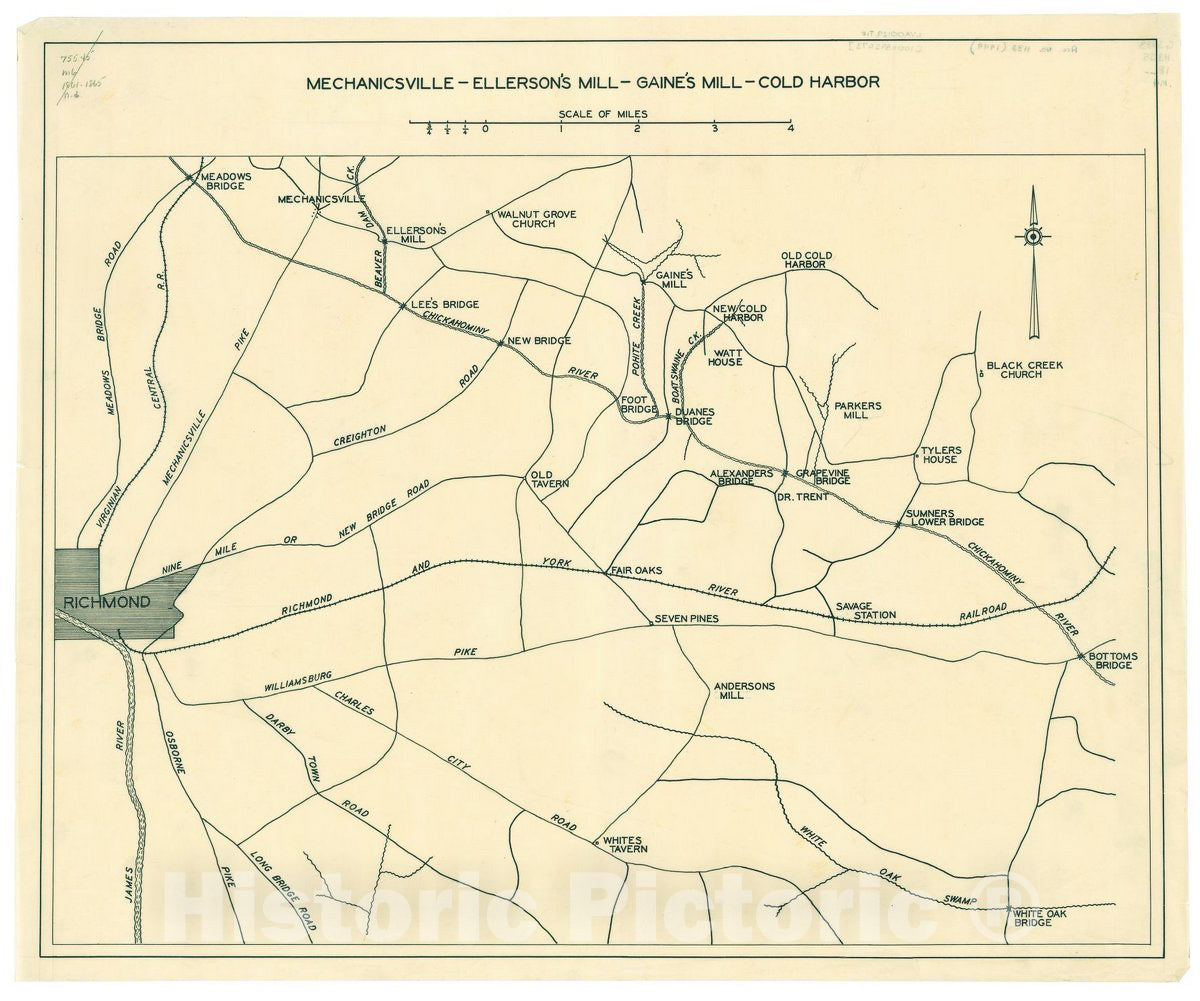 Historic 1900 Map - Mechanicsville - Ellerson's Mill - Gaine's Mill - Cold Harbor.